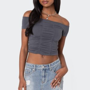 Triple Ruched Off Shoulder Top