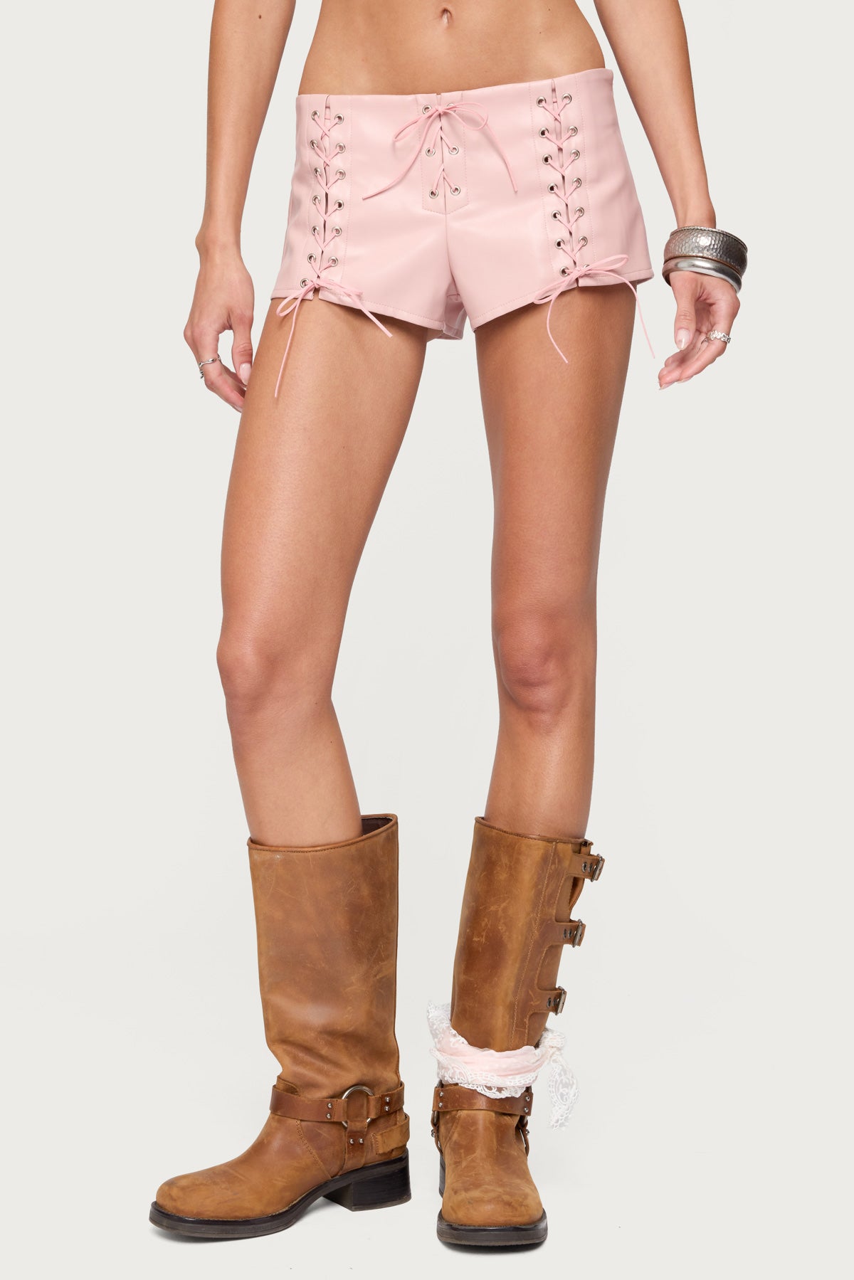 Elisha Lace Up Faux Leather Shorts - Image 2
