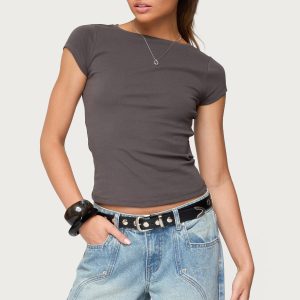 Oliana Ribbed Boat Neck T Shirt