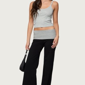 Wide Leg Contrast Foldover Pants