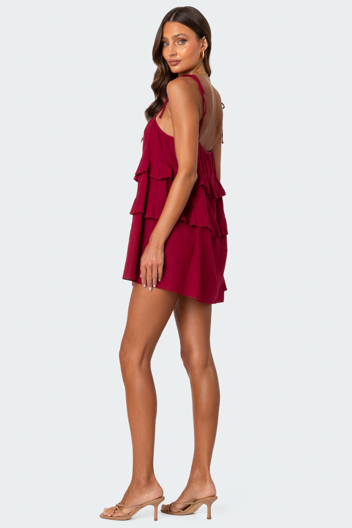 Dorothia Sheer Linen Look Mini Dress - Image 4