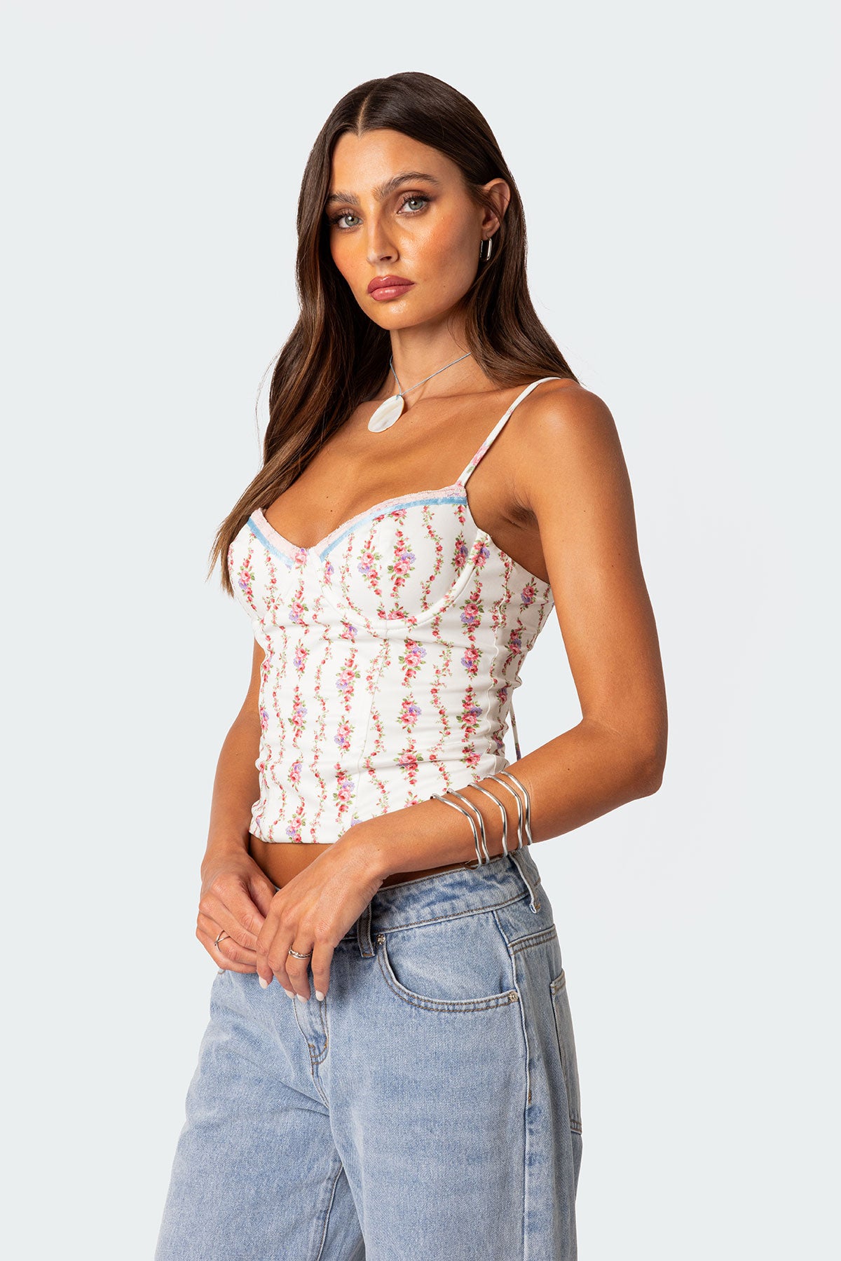 Indira Printed Cupped Lace Up Corset - Image 3