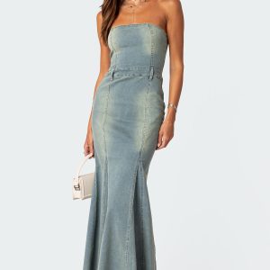 Astoria Slitted Denim Maxi Dress