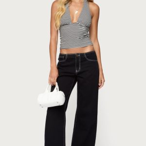 Contrast Stitch Low Rise Wide Leg Jeans
