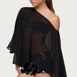 Sheer Chiffon Asymmetric Poncho