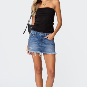 Tomi Distressed Denim Mini Skirt