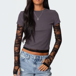 Layered Lace Sleeve Top