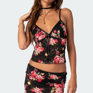 Portofino Printed Sheer Lace Tank Top