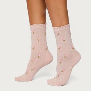 Embroidered Rose Socks