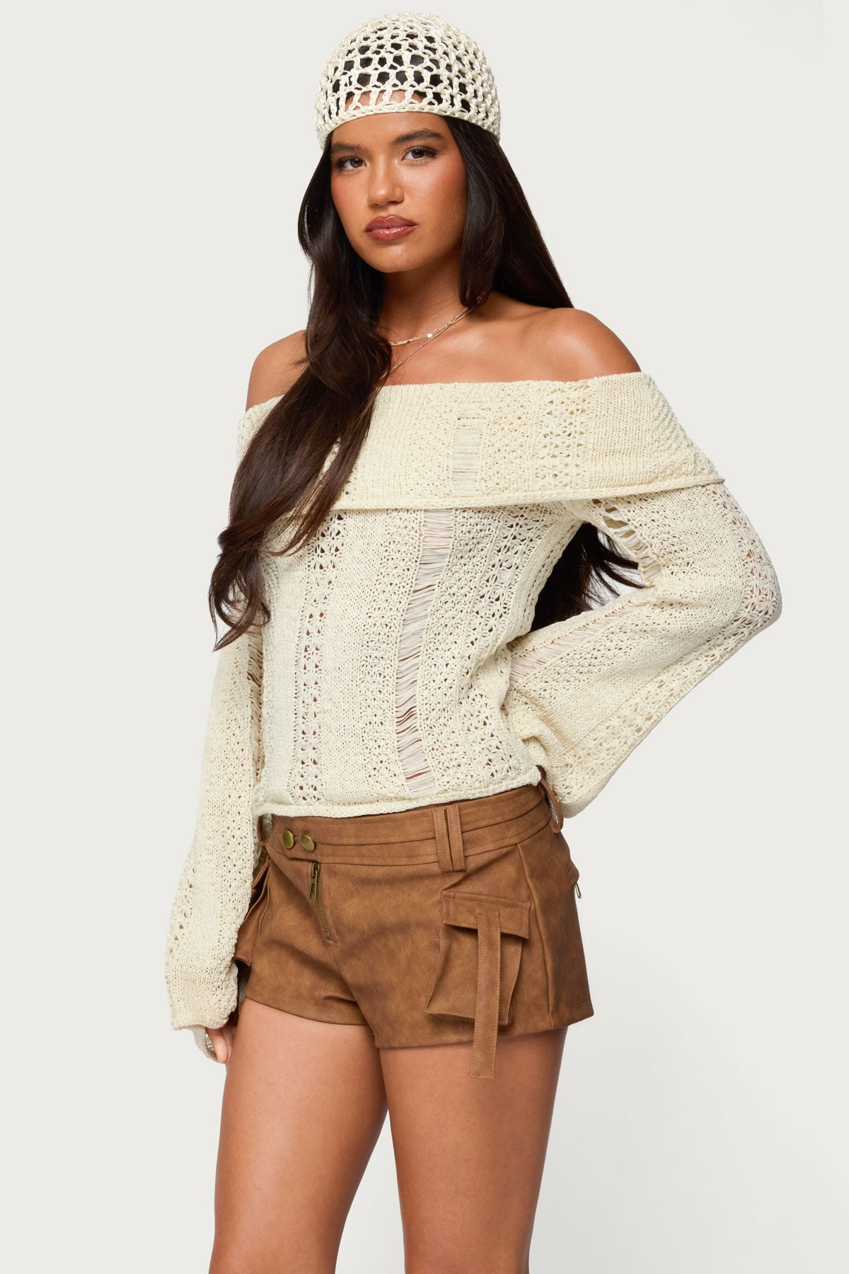 Renna Distressed Fold Over Knit Top - Image 4