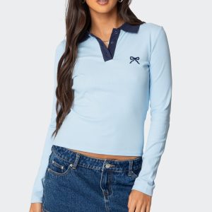 Contrast Bow Polo Top
