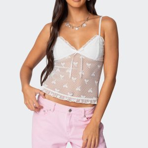 Polka Dot & Bow Sheer Tank Top