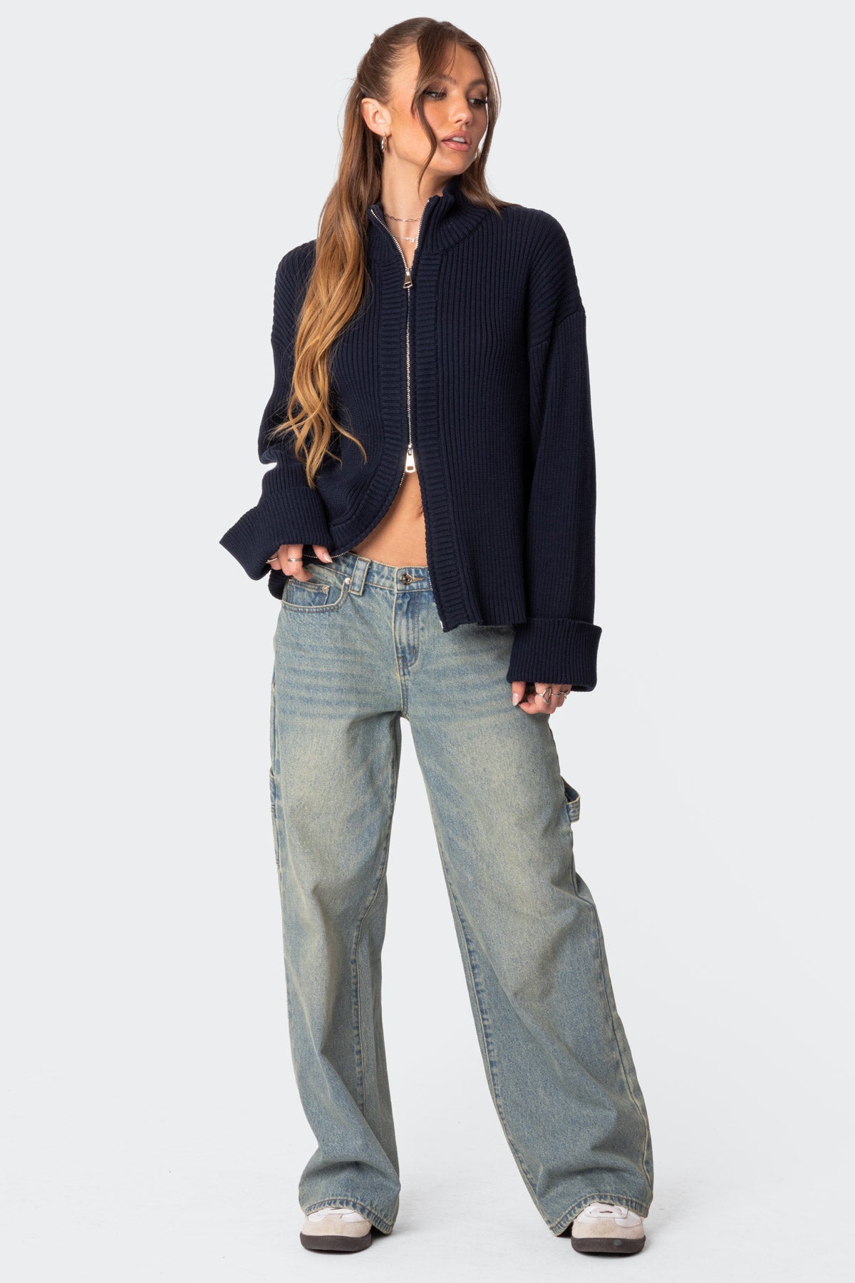 Oversized Zip Up Turtle Neck Cardigan - Image 5