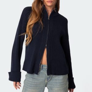 Oversized Zip Up Turtle Neck Cardigan