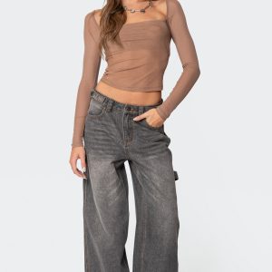 Baggy Washed Low Rise Carpenter Jeans