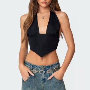 Open Back Triangle Halter Top