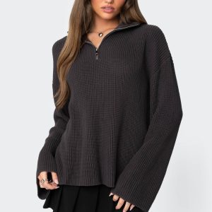 Amour High Neck Oversized Zip Sweater