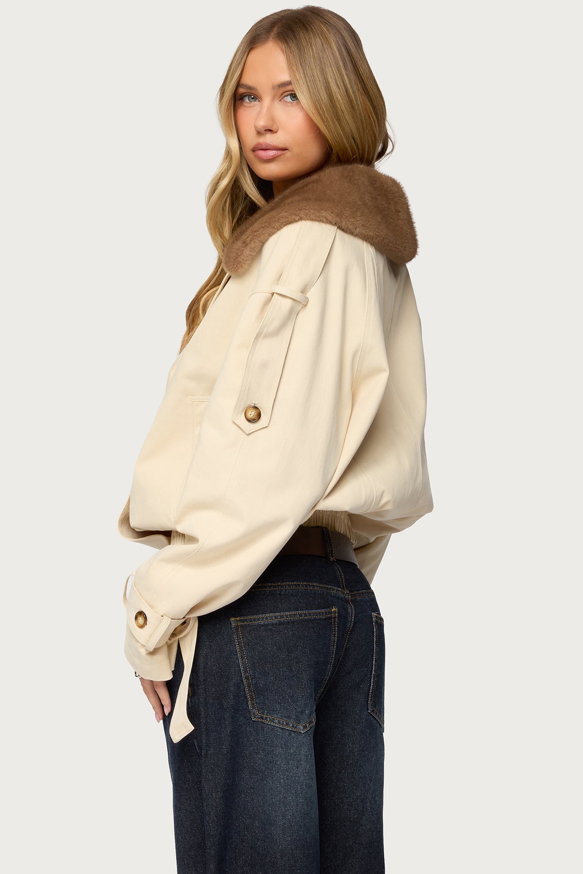 Detachable Faux Fur Trench Coat - Image 4