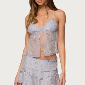 Kylie Beaded Split Front Backless Top