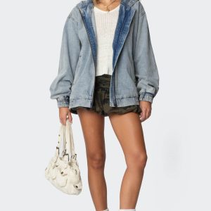 Hooded Vintage Washed Denim Bomber Jacket