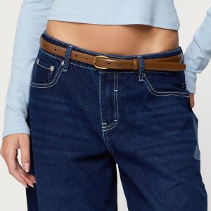 Oval Buckle Faux Leather Belt