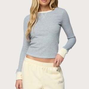 Rora Contrast Long Sleeve Waffle Top