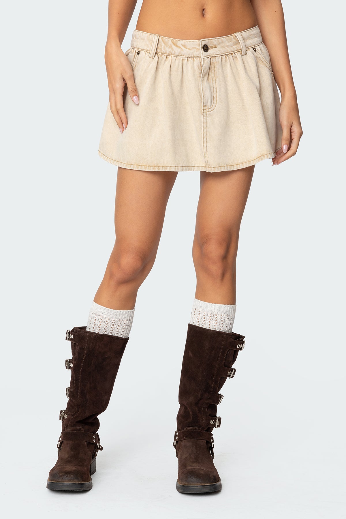 Peyton Flared Denim Mini Skirt - Image 2