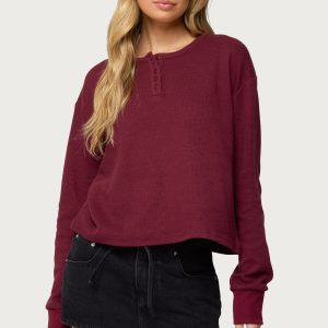 Deni Long Sleeve Henley Waffle Top