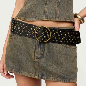 Stud & Grommet Faux Leather Belt