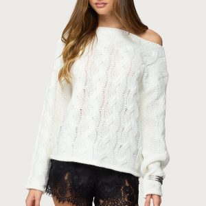 Nellie Off Shoulder Cable Knit Sweater