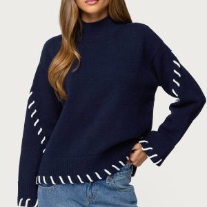Indah Contrast Stitch Oversized Sweater