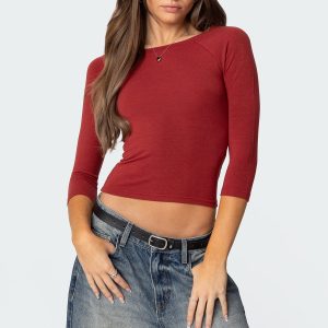 Mary Three-Quarter Sleeve Wide Neck Top