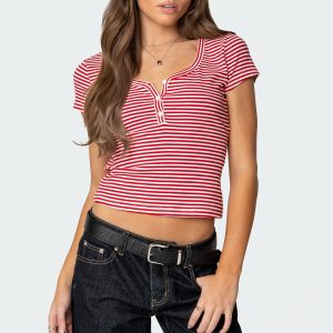 Kady Striped Henley T Shirt