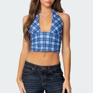 Plaid Printed Halter Top