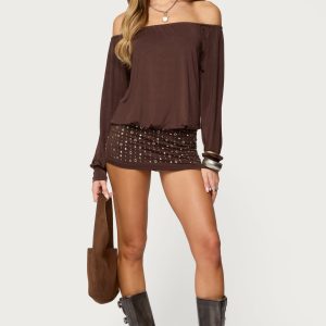 Studded Off Shoulder Backless Romper