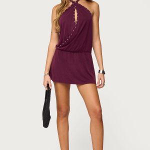 Studded Cutout Backless Mini Dress