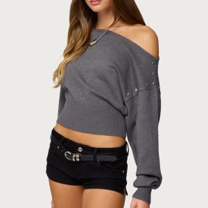 Doro Studded Off Shoulder Sweater
