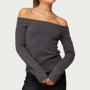 Morgen Grommet Off Shoulder Knit Top