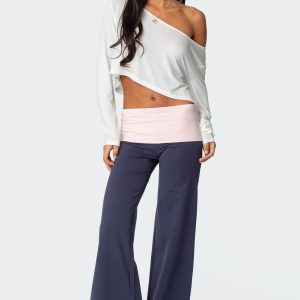 Wide Leg Contrast Foldover Pants