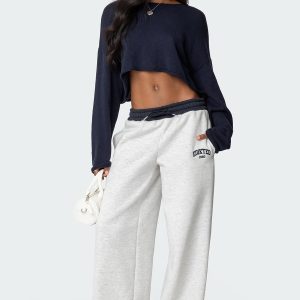 Edikted Contrast Embroidered Sweatpants