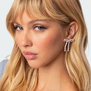 Pearl Bow Stud Earrings