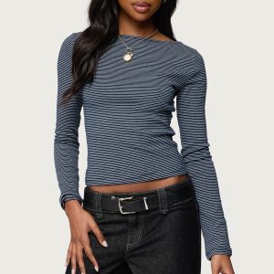 Loria Striped Boat Neck Top