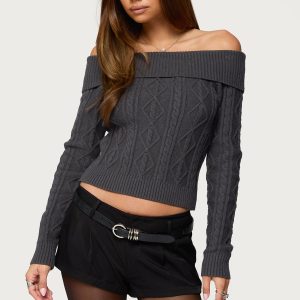 Leta Off Shoulder Cable Knit Sweater