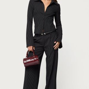 Pinstripe Tailored Straight Leg Pants