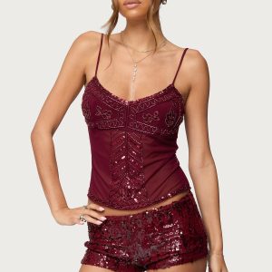 Azelia Beaded Sheer Mesh Top