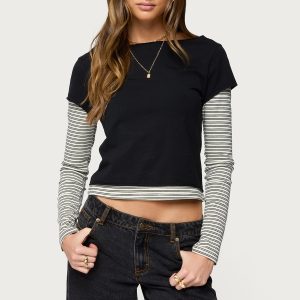 Layered Stripey Long Sleeve T Shirt