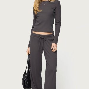 Cicilia Straight Leg Ribbed Pants