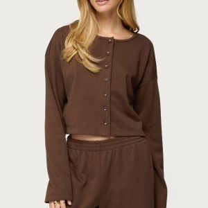 Binah Oversized French Terry Button Up Sweatshirt