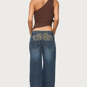 1980 Leopard Patch Low Rise Baggy Jeans