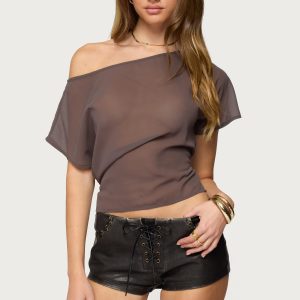Noria Sheer Chiffon Off Shoulder Top